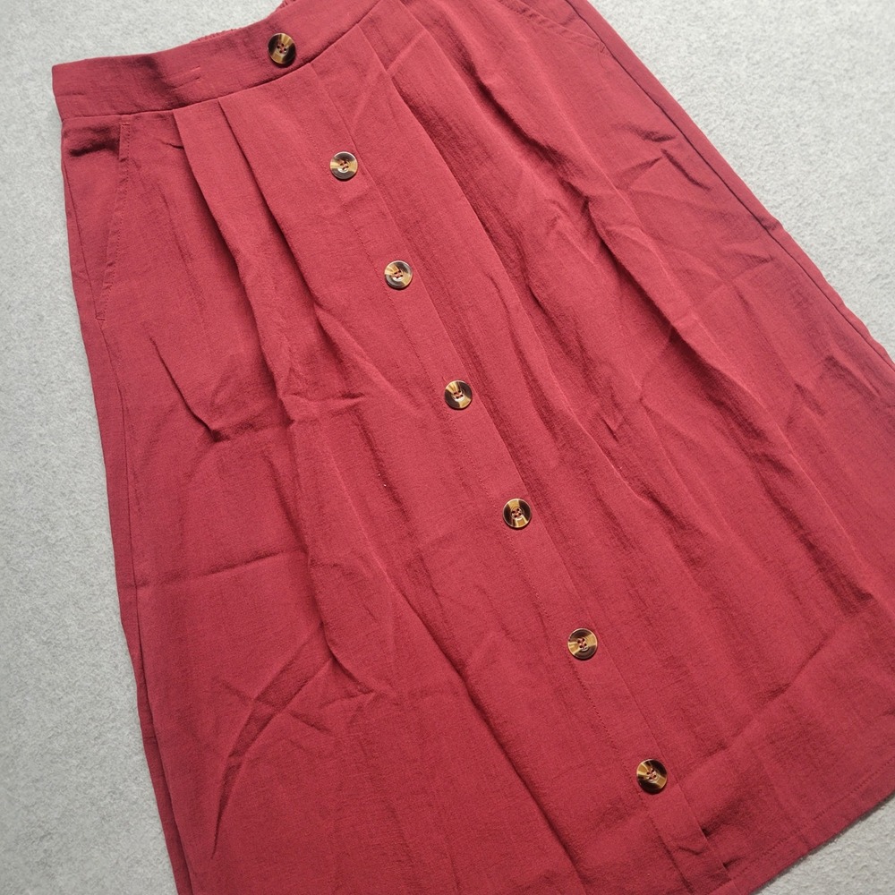 Halara‎ Burgundy Button Front A Line Midi Skirt with Pockets Wine Red Medium - Picture 4 of 11